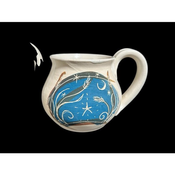 2 Vintage Moon & Star Art Pottery Hand Thrown Painted Incised Artist Signed Mugs - Picture 3 of 13